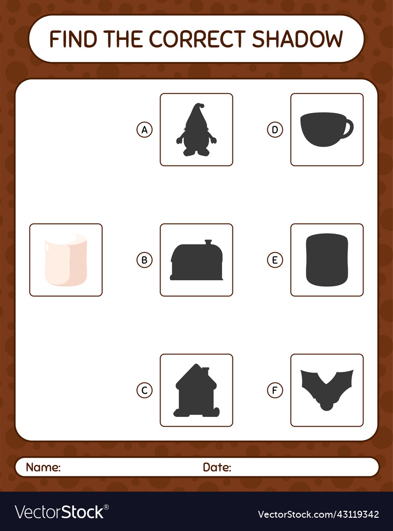 Find the correct shadows game with marshmallow vector image Find the correct shadows game with marshmallow