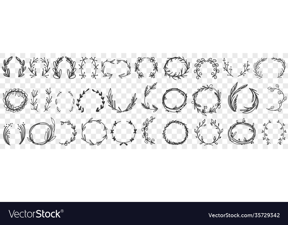 Floral decorative wreath doodle set