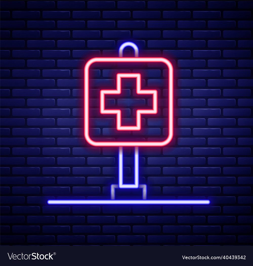 Glowing neon line medical map pointer with cross