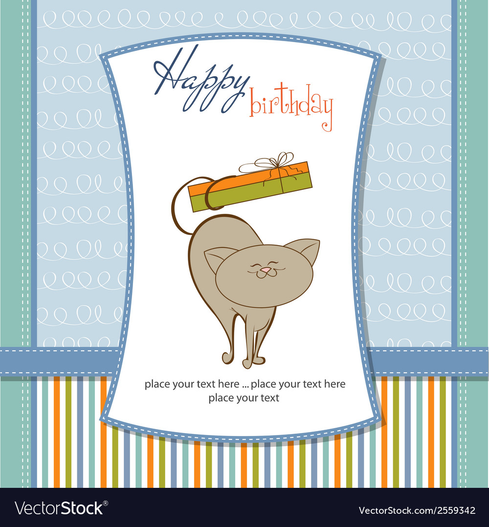 Happy birthday card with cute cat Royalty Free Vector Image