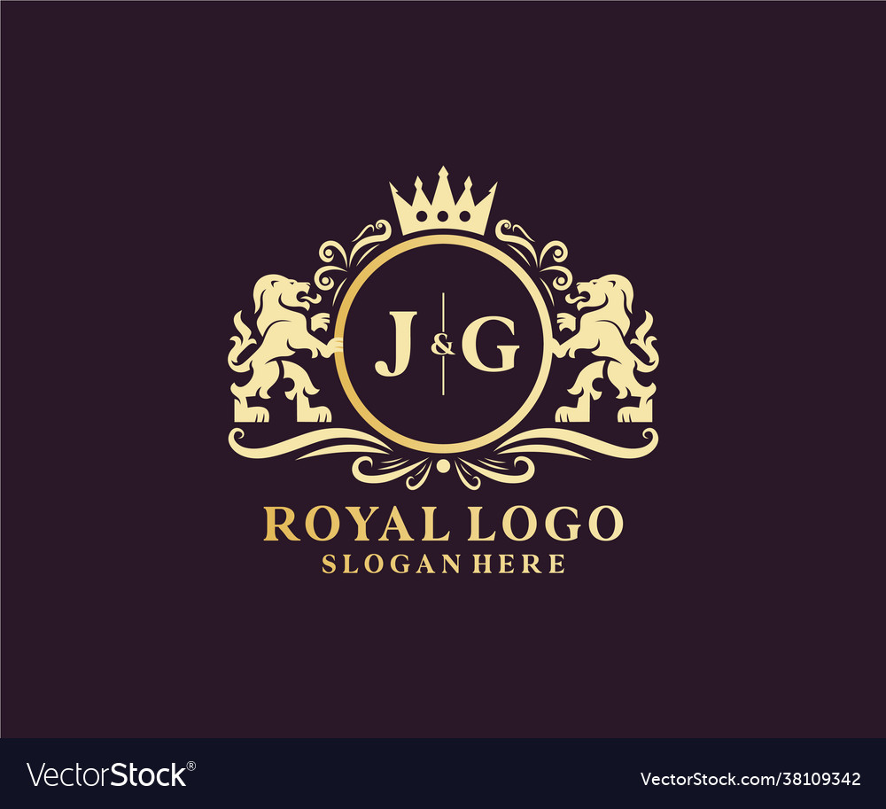 Initial jg letter lion royal luxury logo template Vector Image