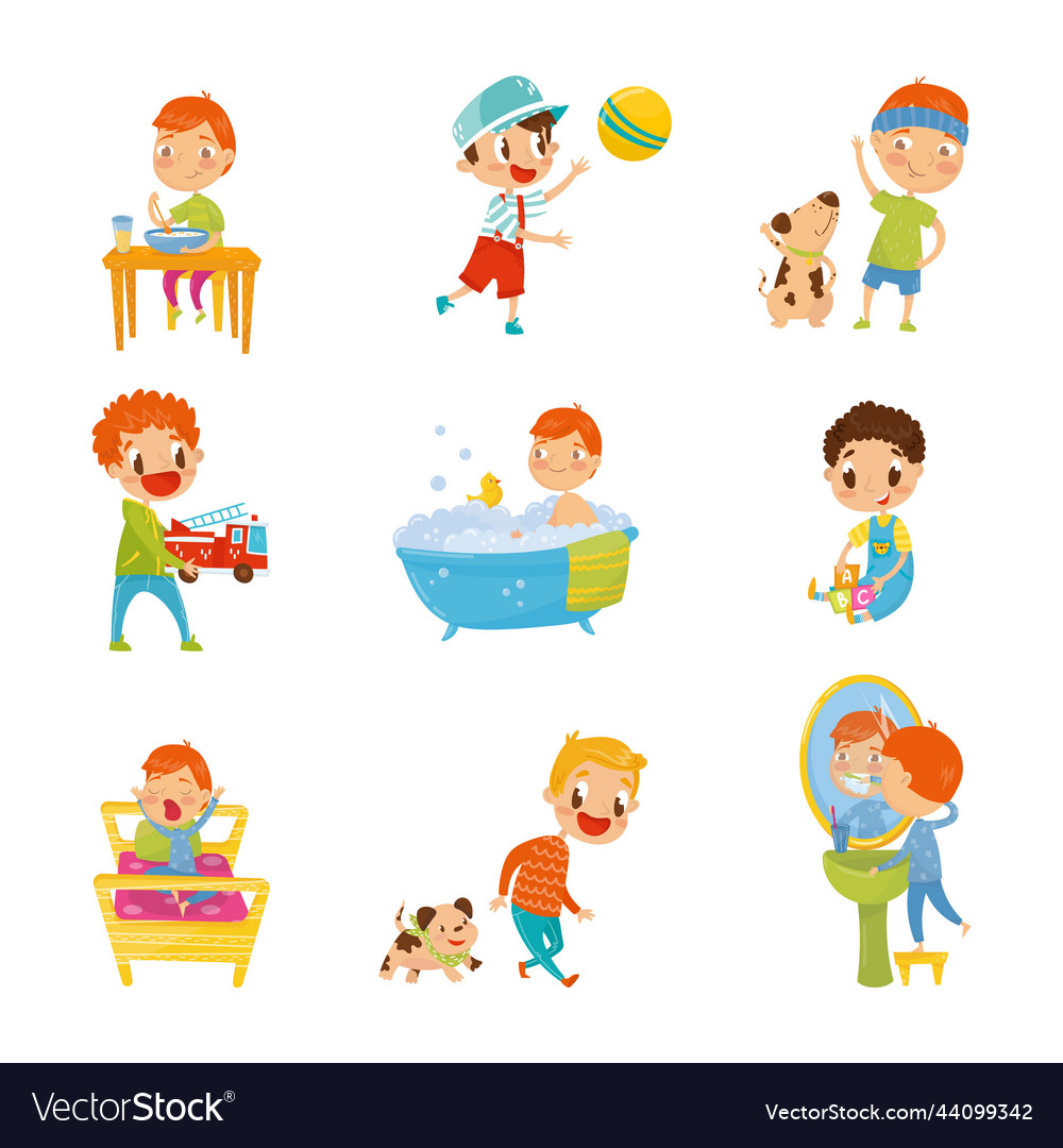 Little boy engaged in daily activity and everyday Vector Image