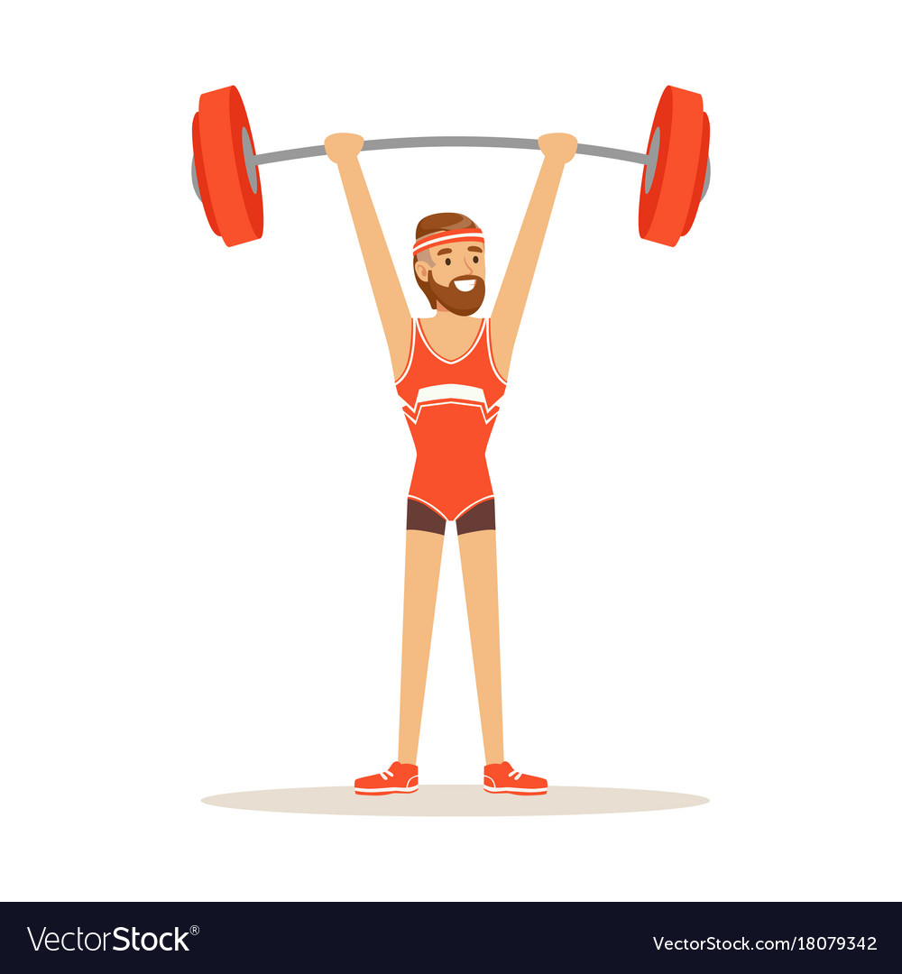 Male athlete character holding barbell on the Vector Image