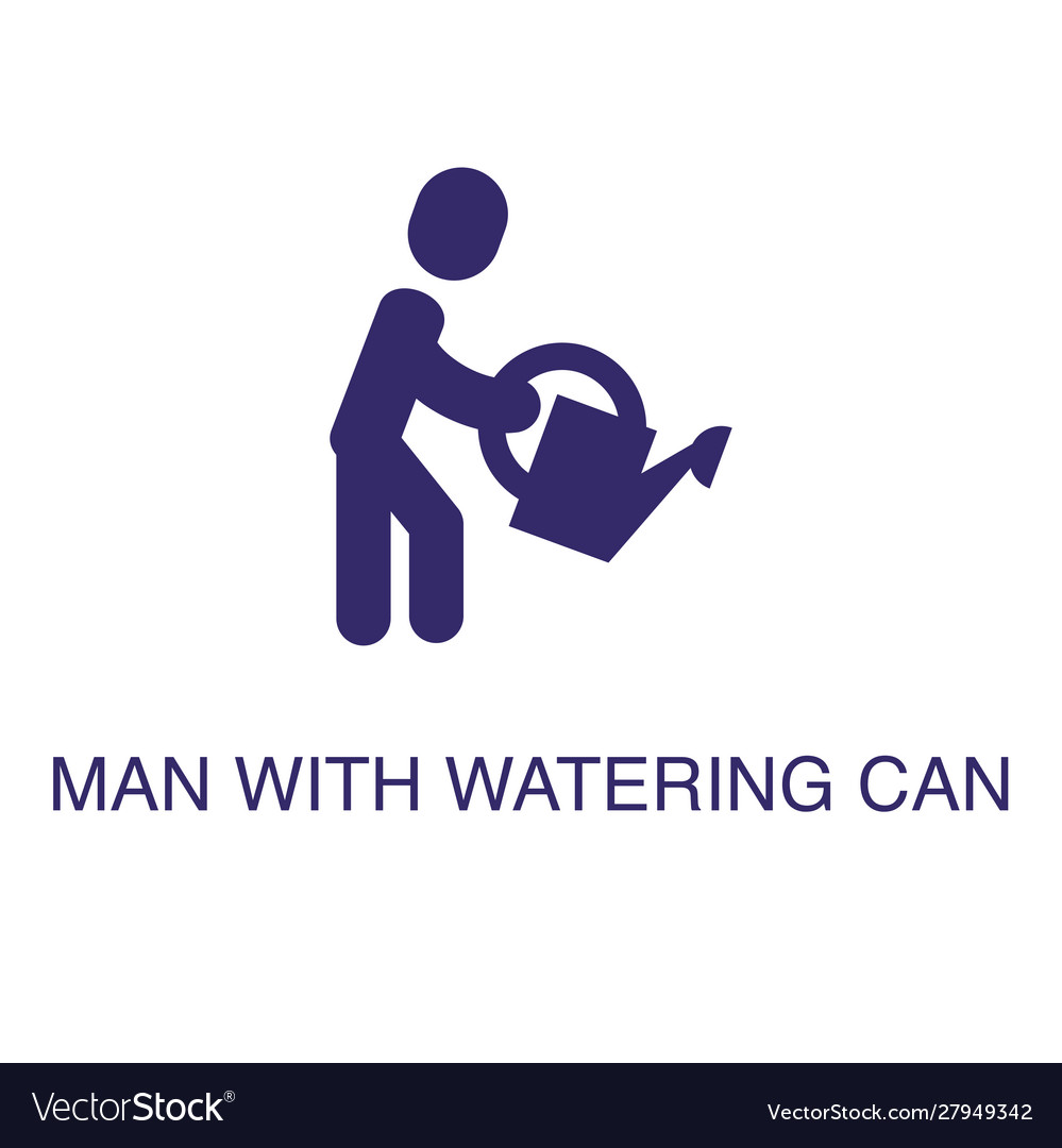 Man with watering can element in flat simple style