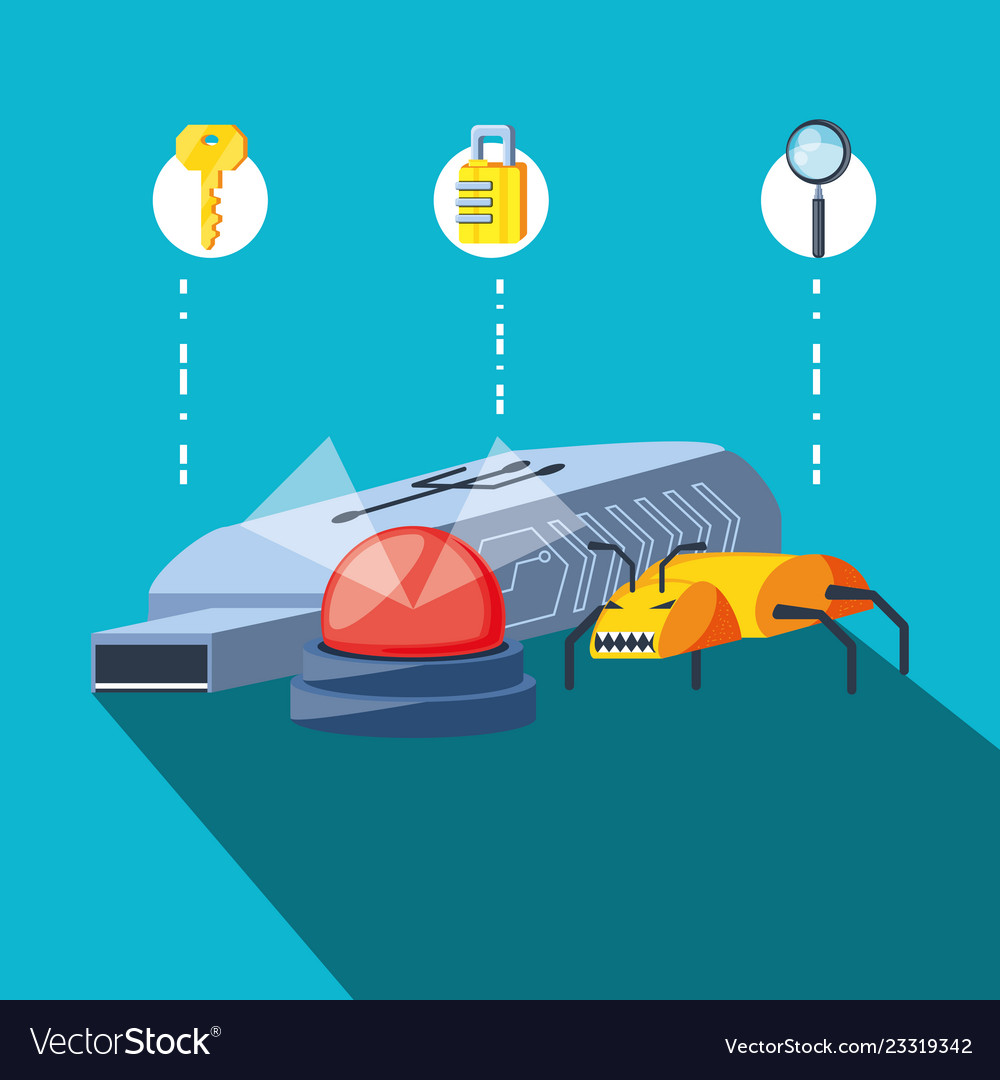 Memory usb with icons cyber security