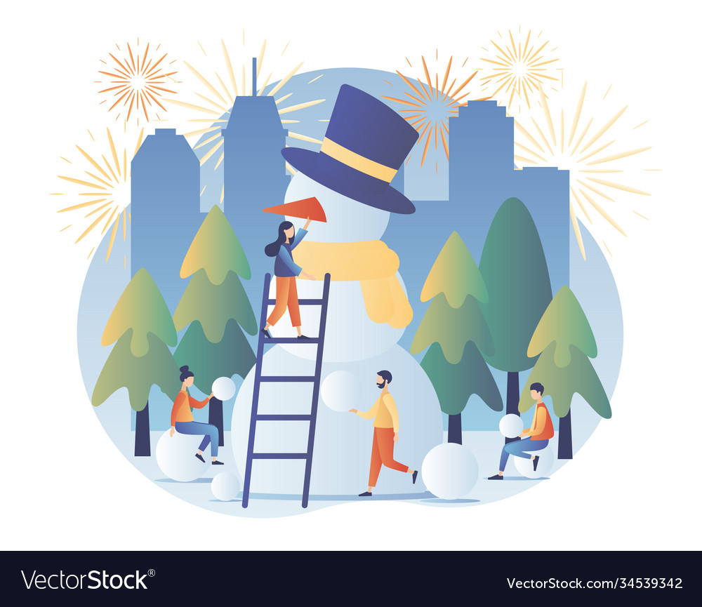 Merry christmas winter holidays concept tiny vector image Merry christmas winter holidays concept tiny