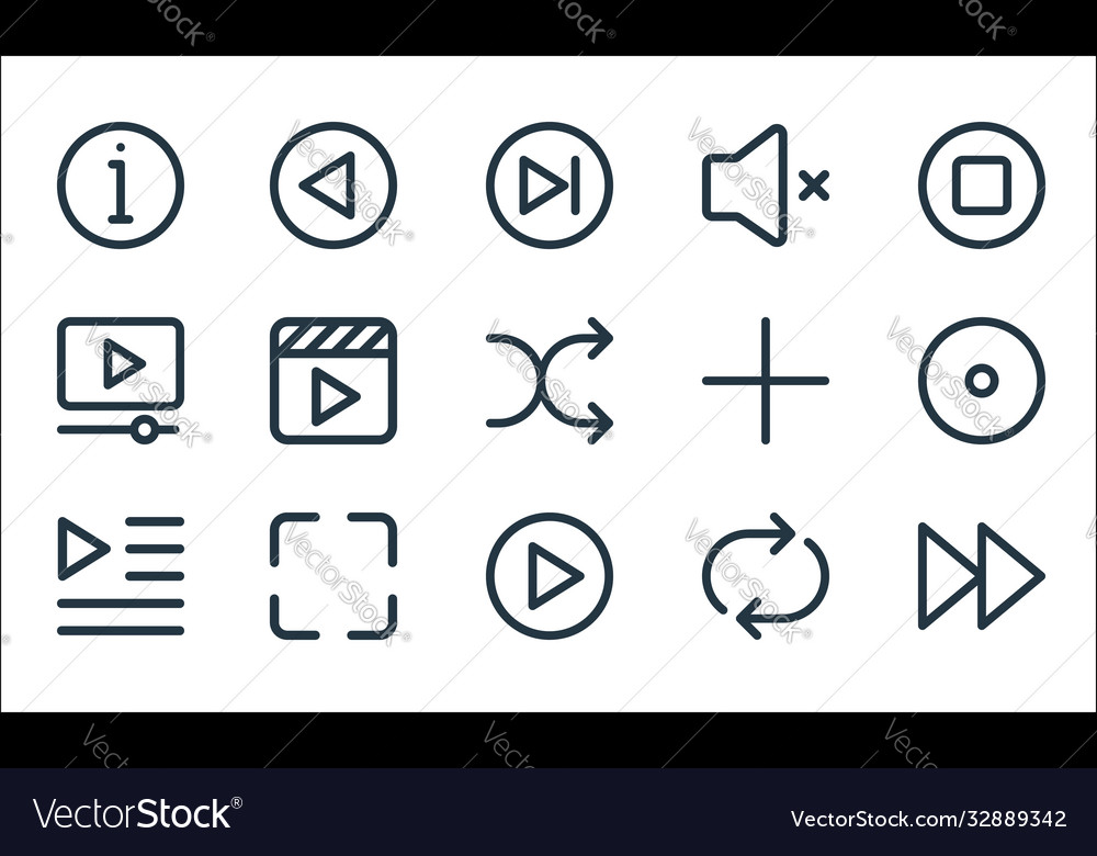 Multimedia line icons linear set quality vector image Multimedia line icons linear set quality