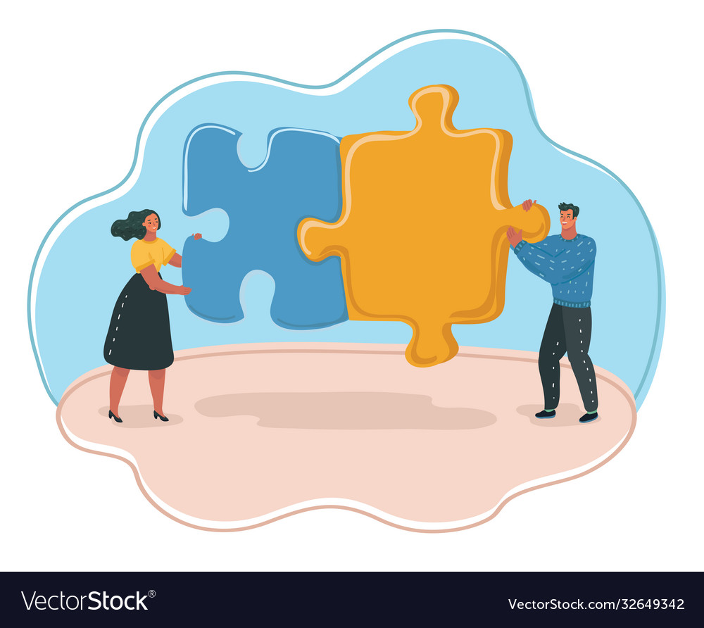 People hold puzzle pieces Royalty Free Vector Image