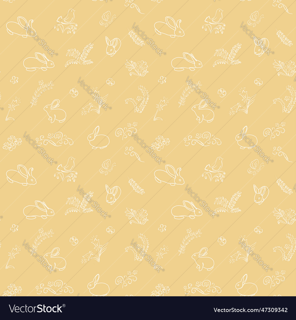 Seamless pattern with rabbits and flowers