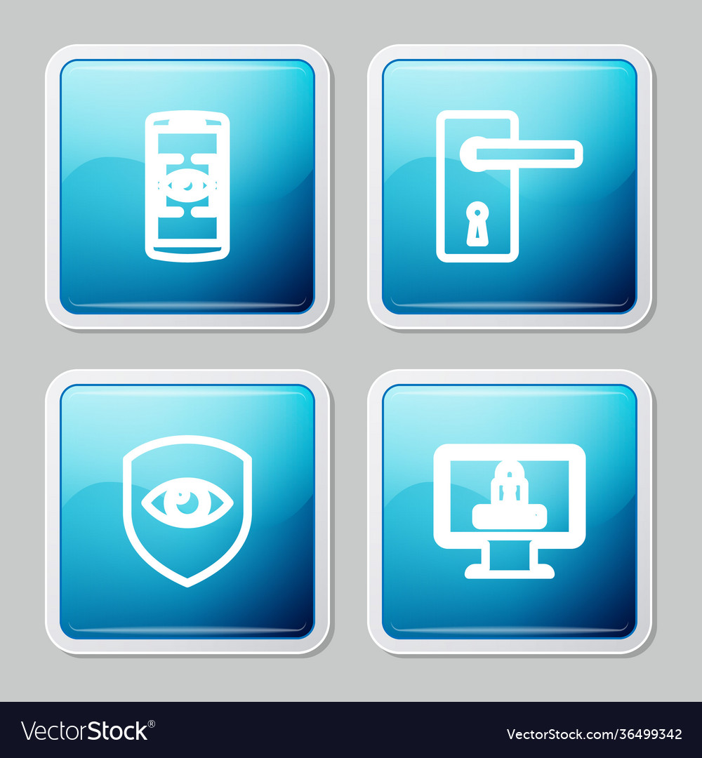 Set line mobile and eye scan door handle shield vector image Set line mobile and eye scan door handle shield