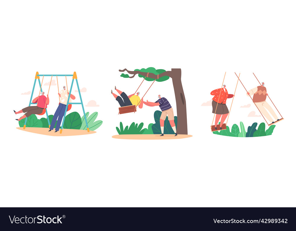 Set Of Funny Senior Characters Swing Old Man Vector Image