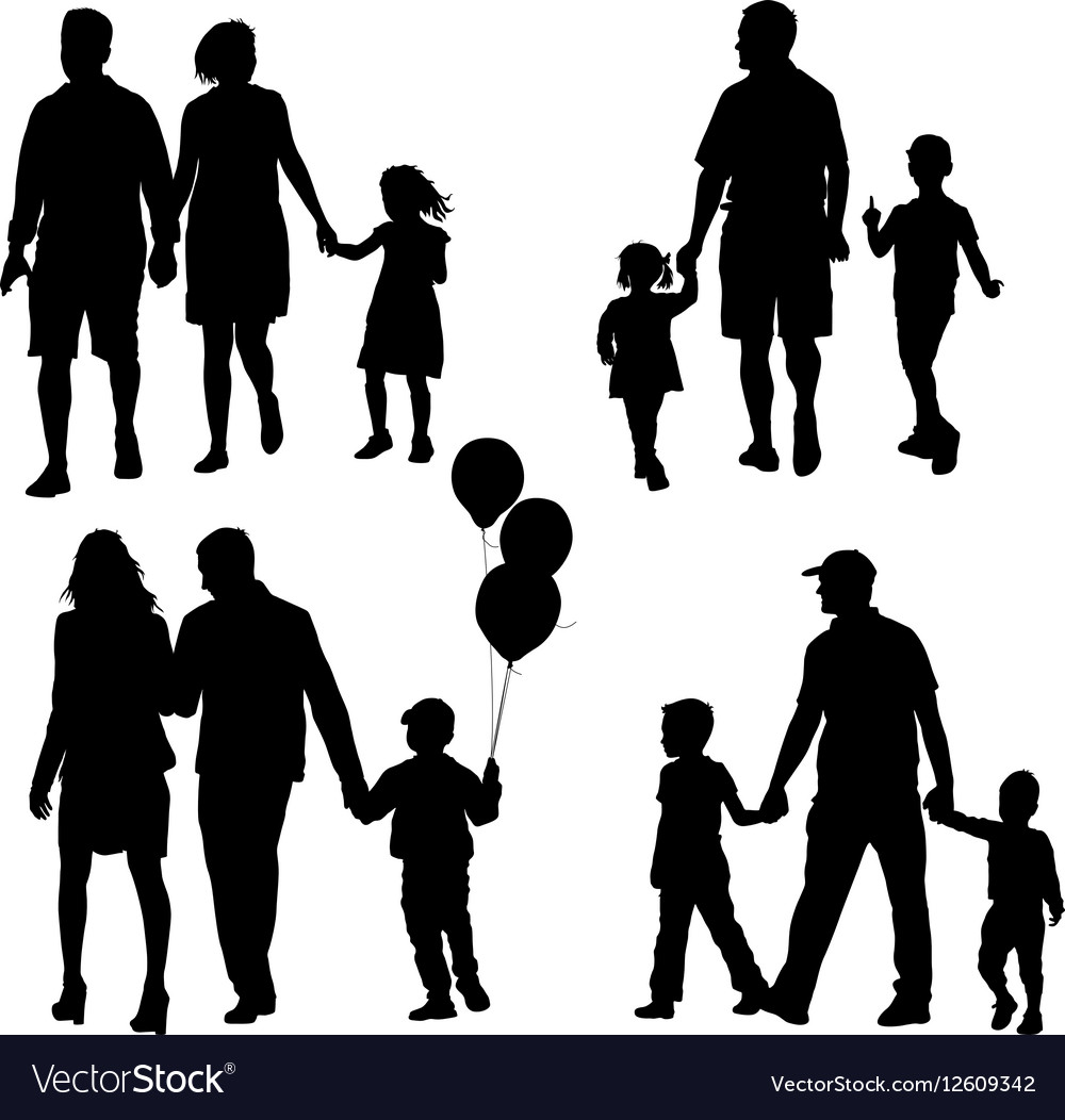Set silhouette of happy family on a white