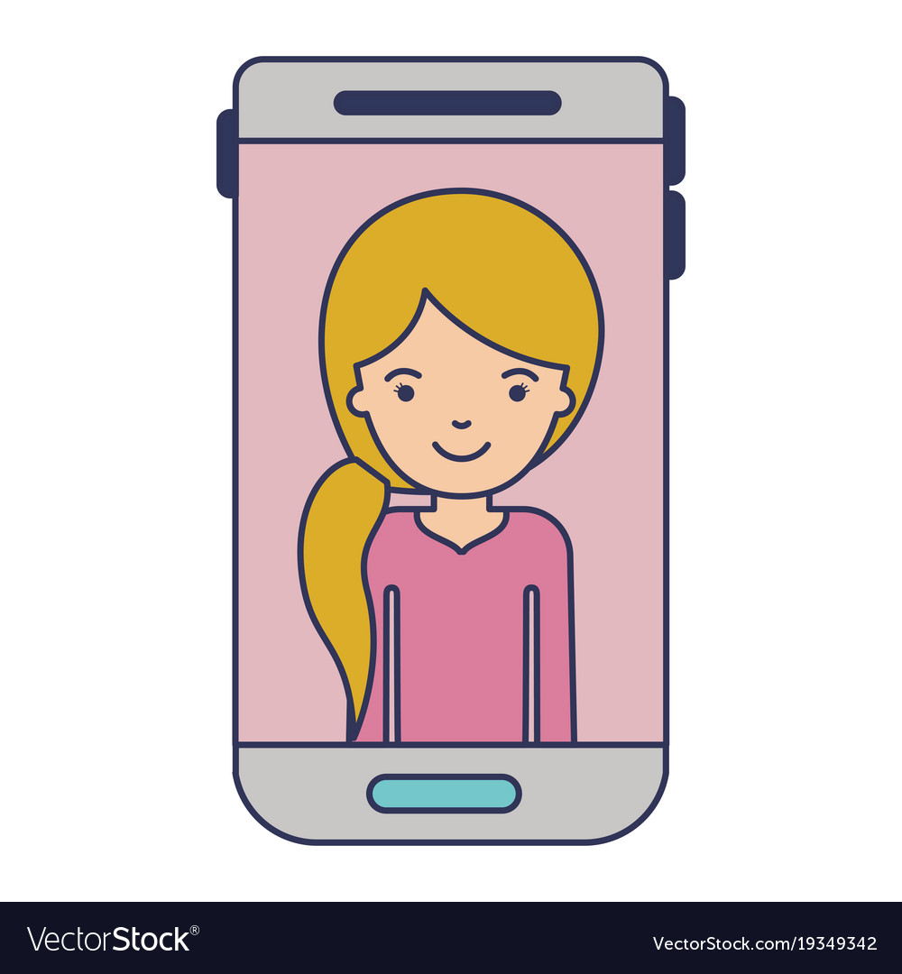 Smartphone woman profile picture with pigtail