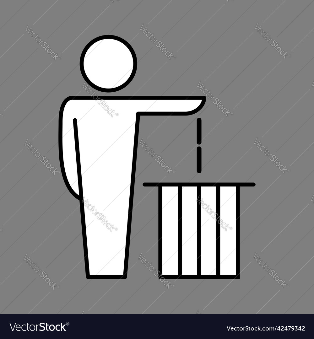Tidyman throwing garbage in a trash can icon