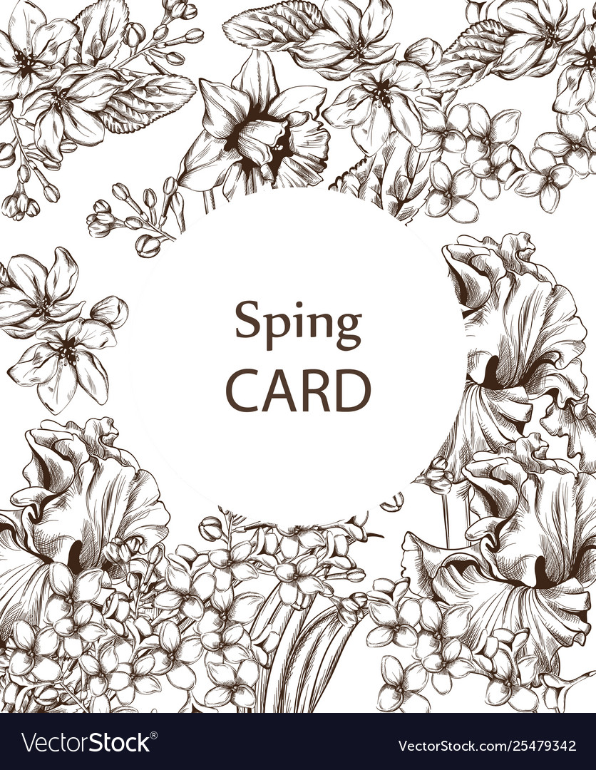 Vintage card with flowers lineart