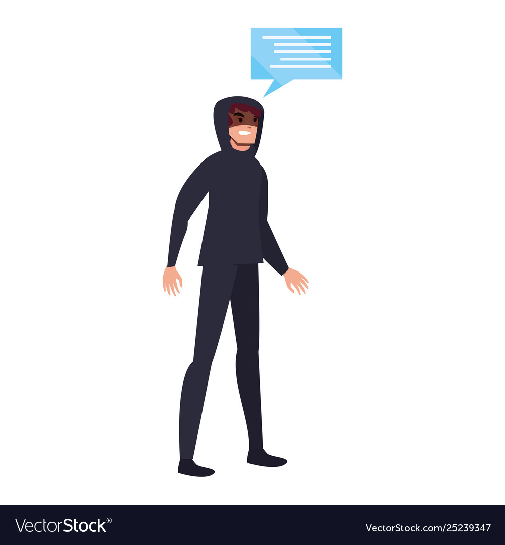 Hacker man character speech bubble