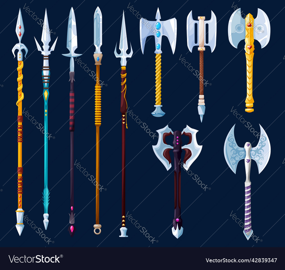 Magic cartoon axes hatchets spears and lances Vector Image