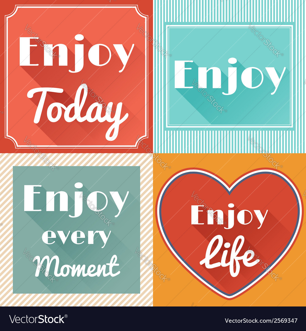 Set of enjoy life motivating retro cards design