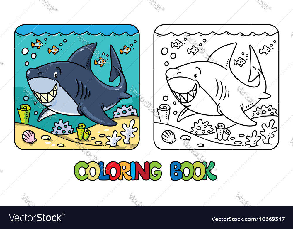 Shark in water coloring book kids