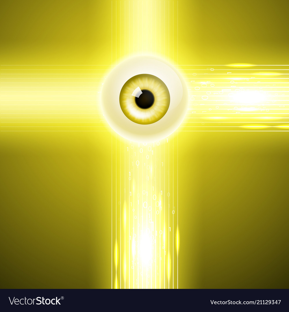 Yellow background with eye and binary code