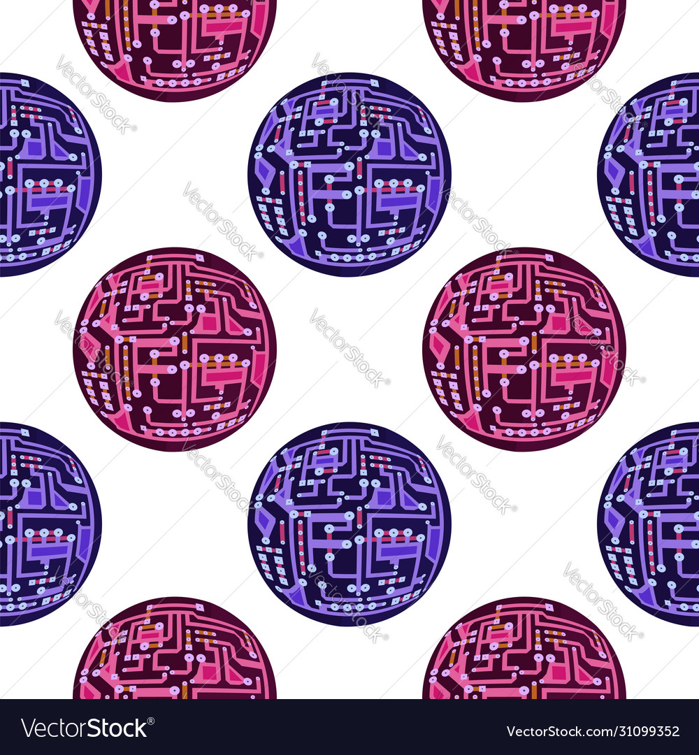 Circuit board sphere seamless pattern flat design vector image Circuit board sphere seamless pattern flat design