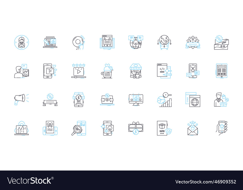 Digital engine linear icons set efficiency vector image Digital engine linear icons set efficiency