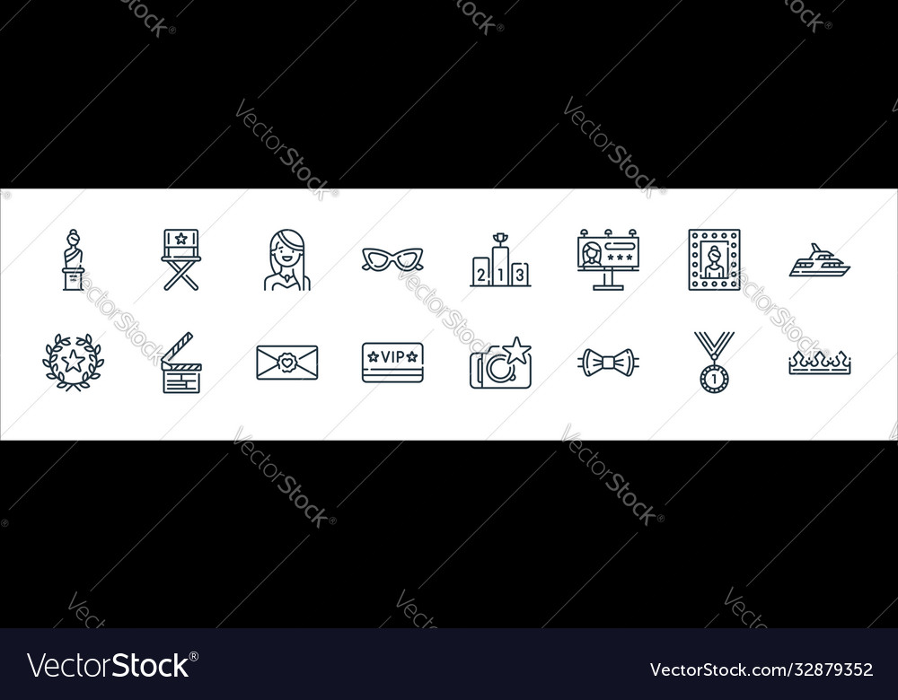 Fame line icons linear set quality vector image Fame line icons linear set quality