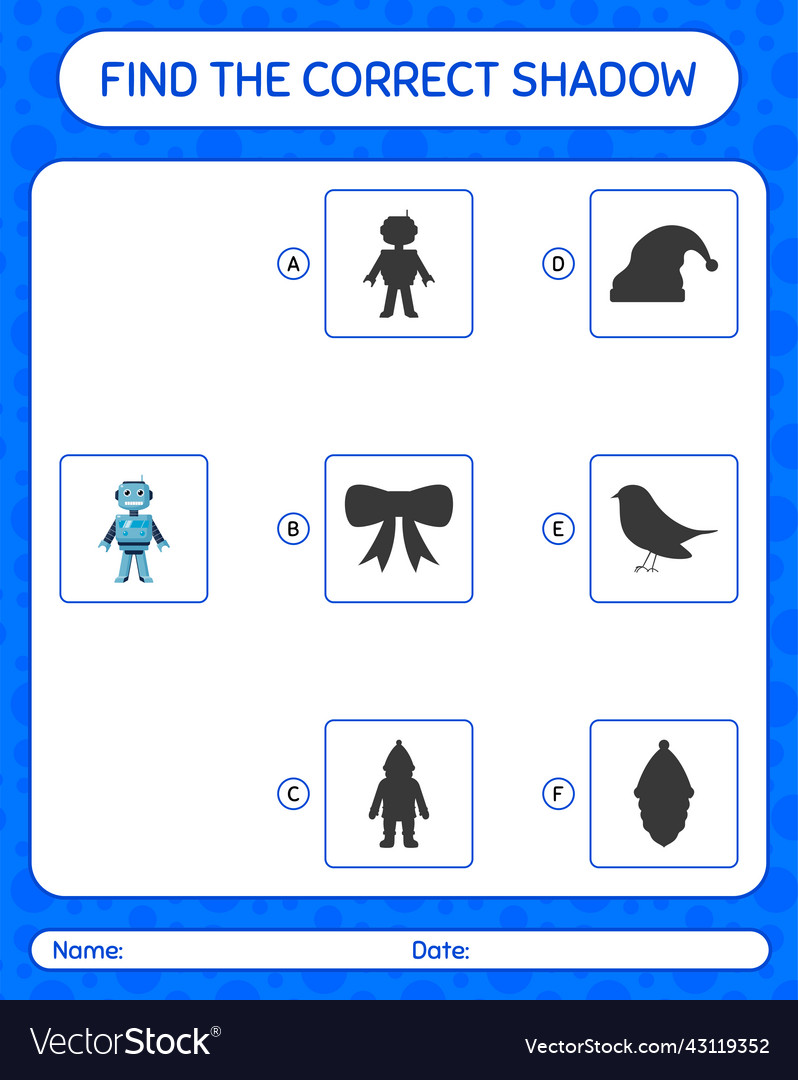 Find the correct shadows game with robot toy vector image Find the correct shadows game with robot toy