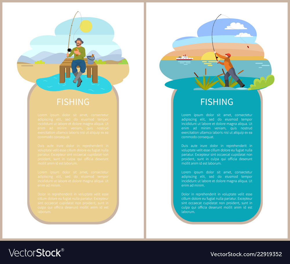 Fishing posters set with men