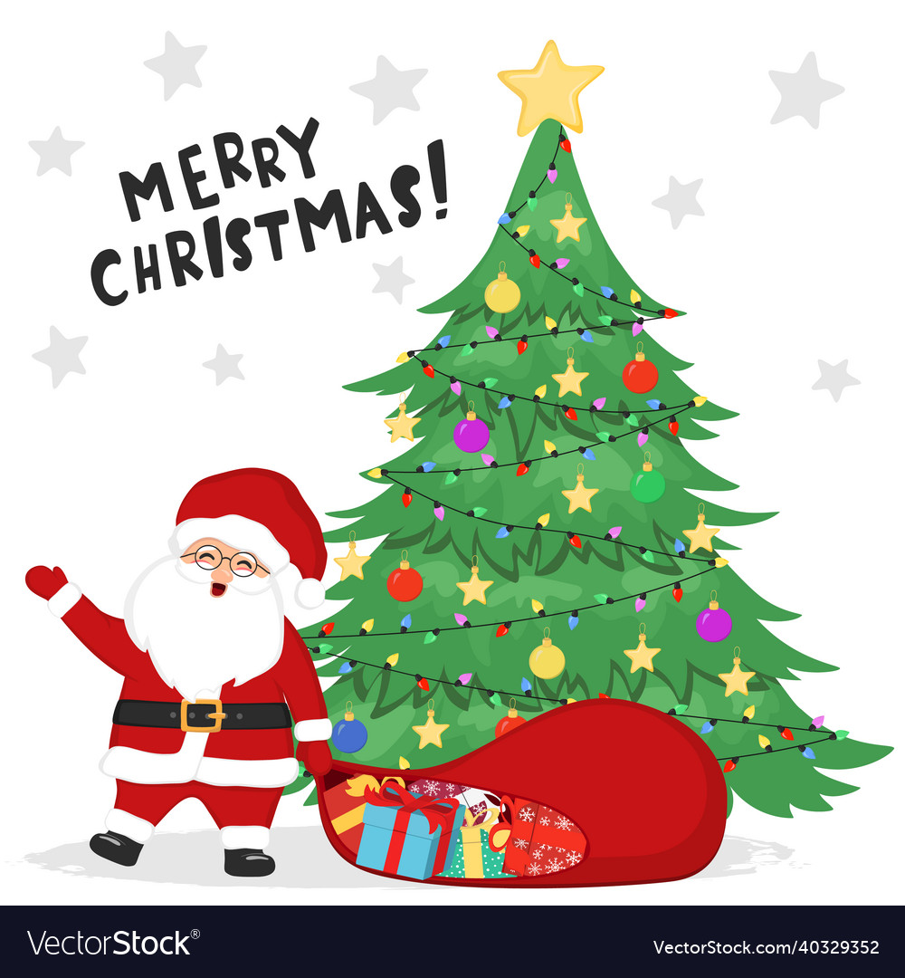 Hand drawn sketch of santa claus with bag Vector Image