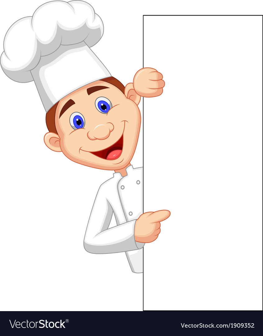 Happy Chef Cartoon Holding Blank Sign Royalty Free Vector