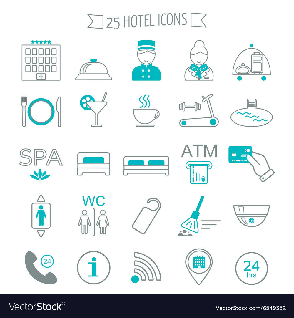 Hotel services icons modern line flat