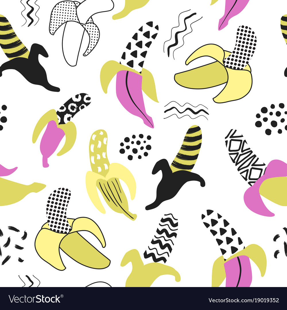 Memphis seamless pattern with banana abstract