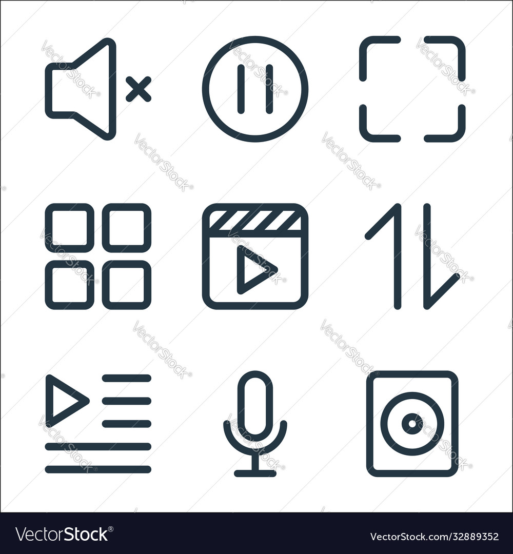 Multimedia line icons linear set quality vector image Multimedia line icons linear set quality