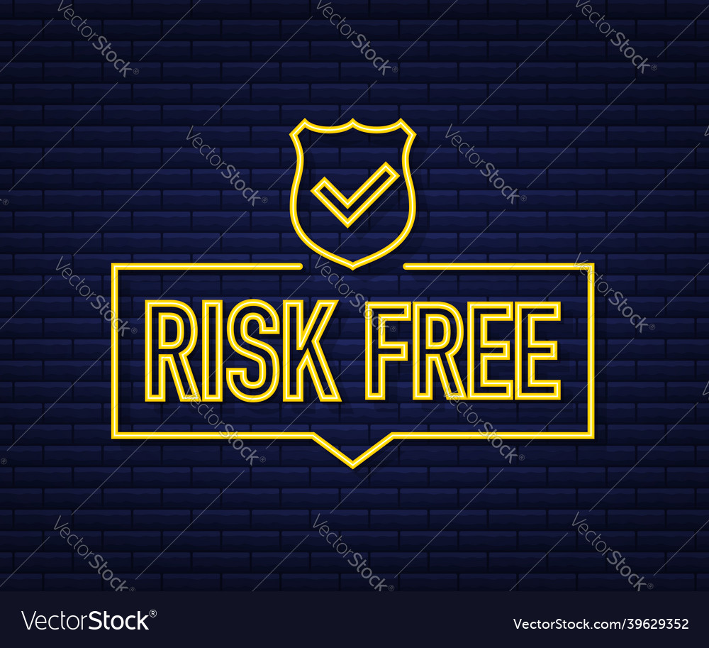 Risk free guarantee neon label on dark background