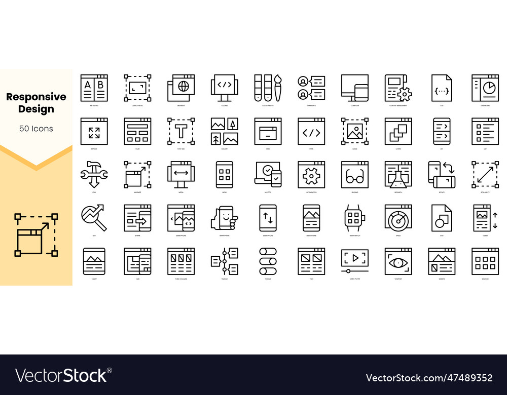 Set of responsive design icons simple line art vector image Set of responsive design icons simple line art