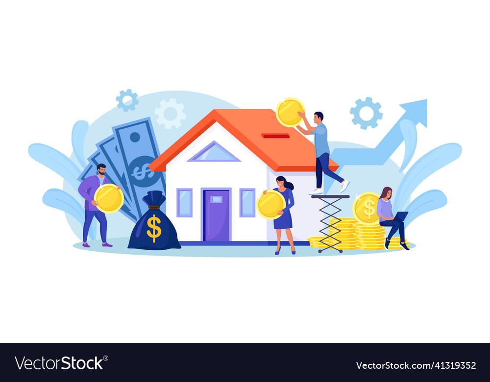 Tiny people buying house in debt people investing Vector Image