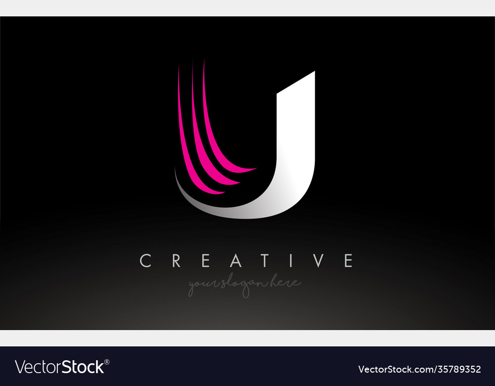 U white and pink swoosh letter logo design