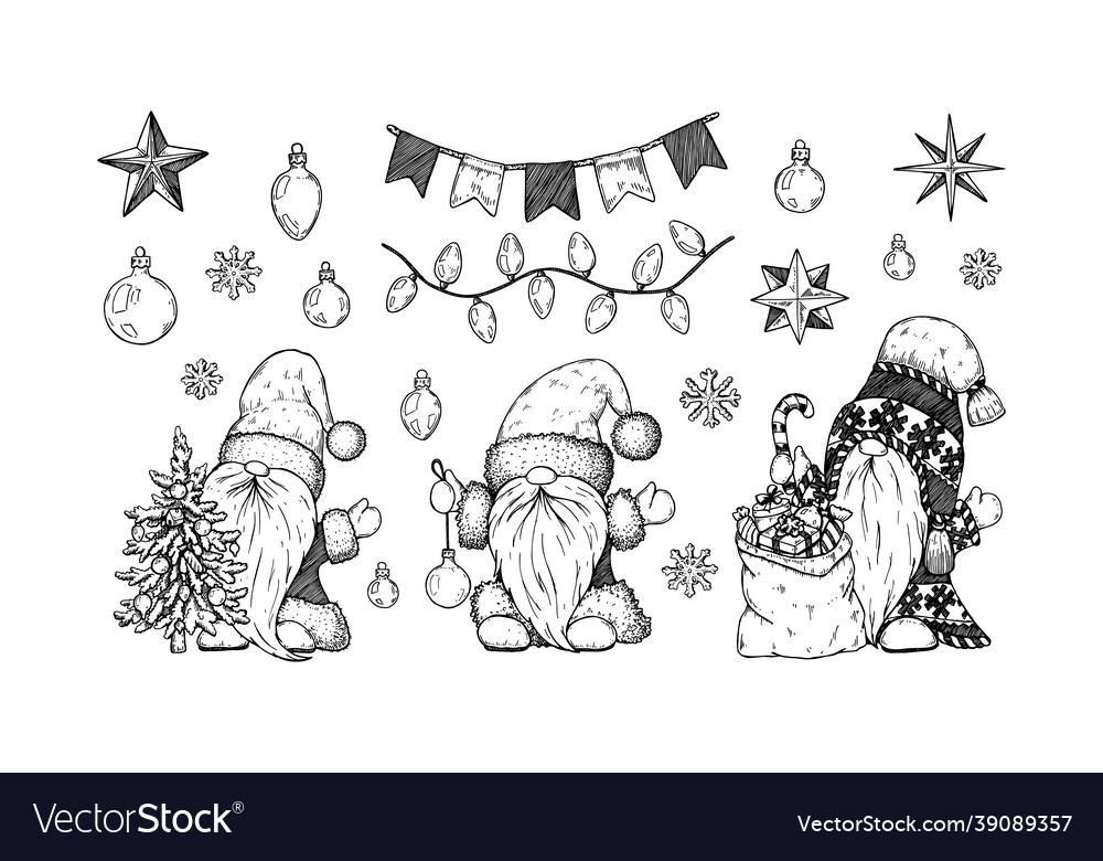 Cute Hand-Drawn Christmas Gnomes & Decorations