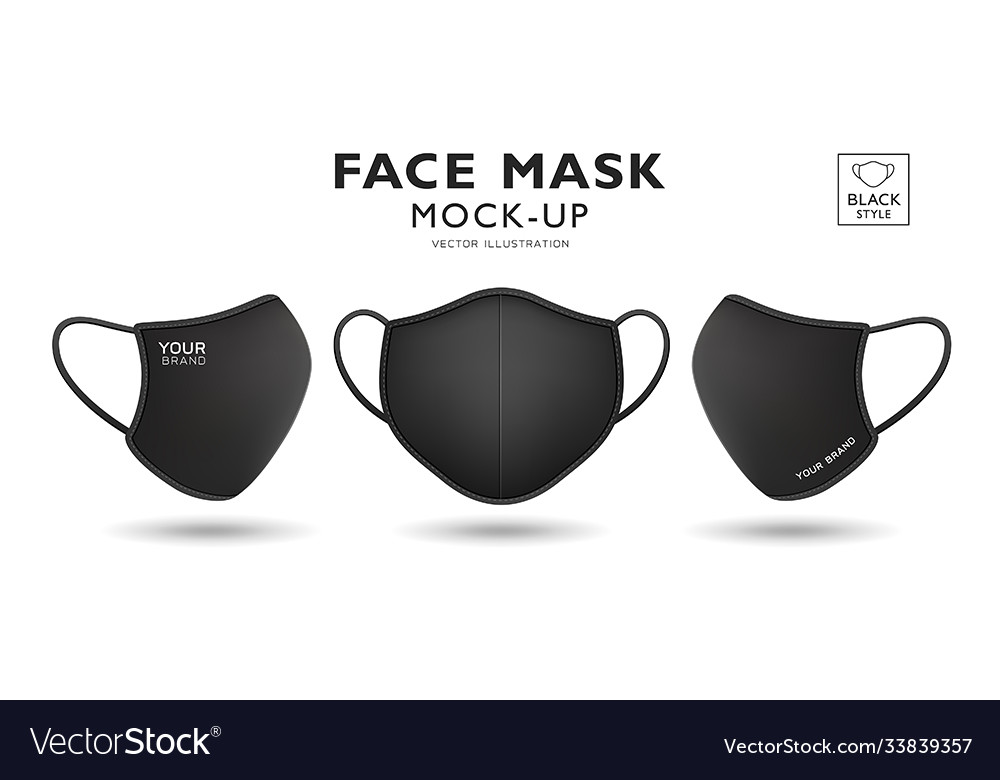 Download Face Mask Fabric Black Mock Up Front And Side Vector Image