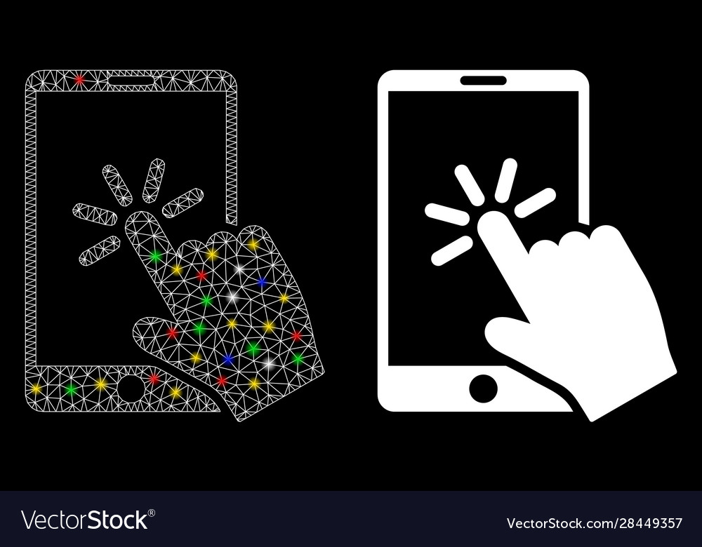 Flare mesh wire frame click smartphone icon vector image Flare mesh wire frame click smartphone icon
