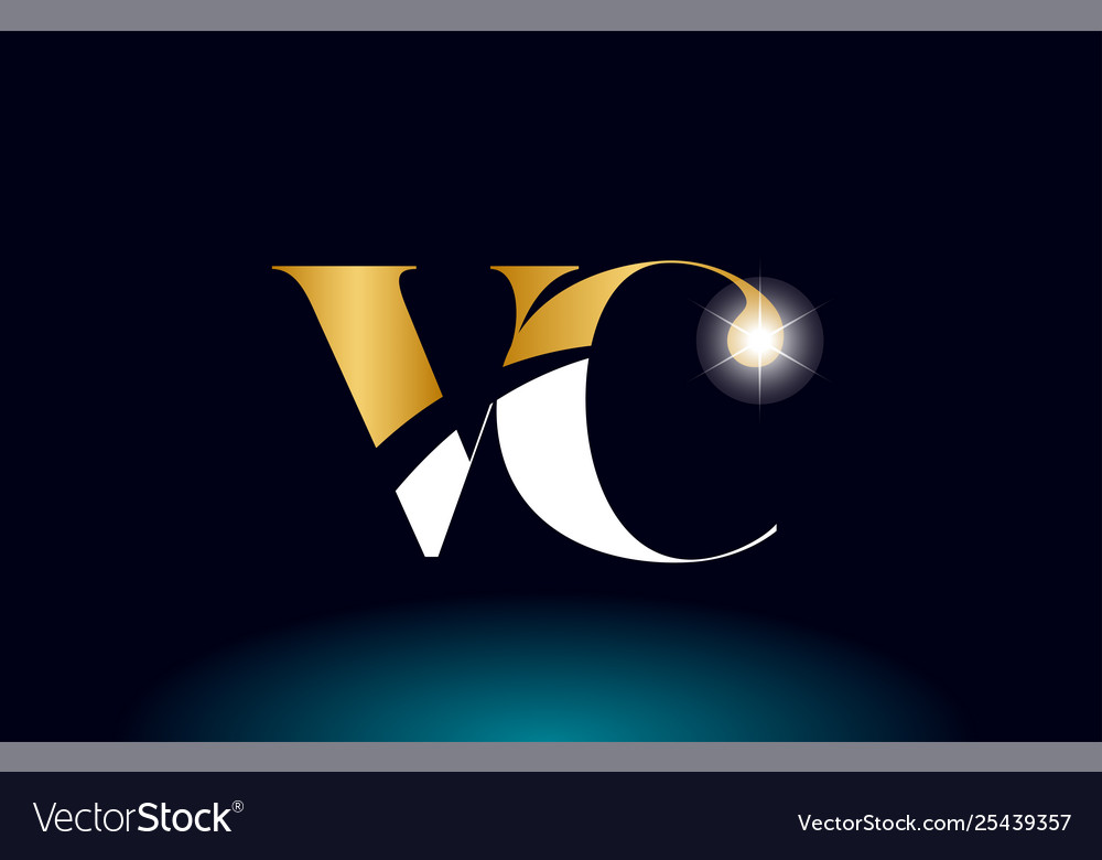 Gold golden alphabet letter vc v c logo