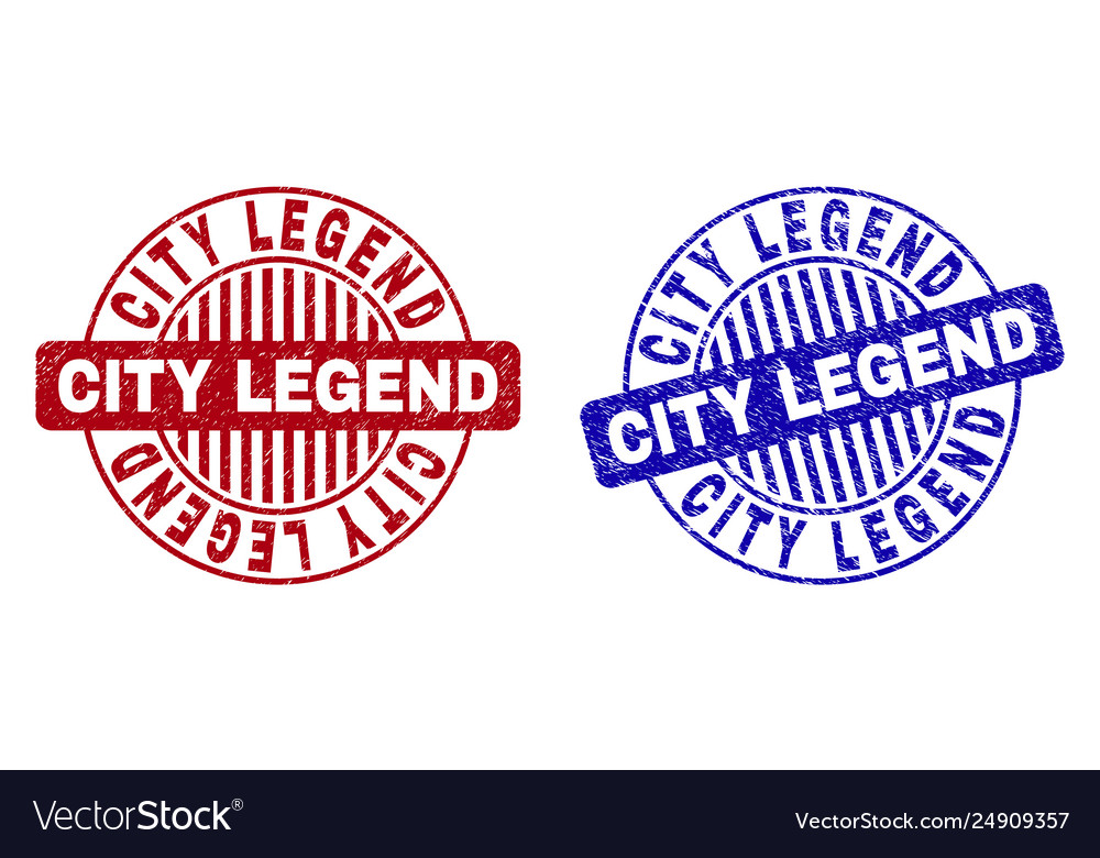 Grunge city legend scratched round stamp seals