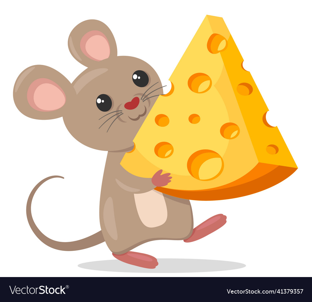 Mouse holding a piece of cheese character Vector Image