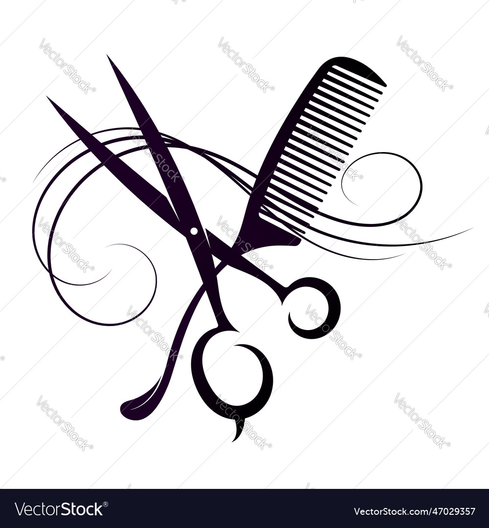 Scissors comb and beautiful curl hair unique Vector Image