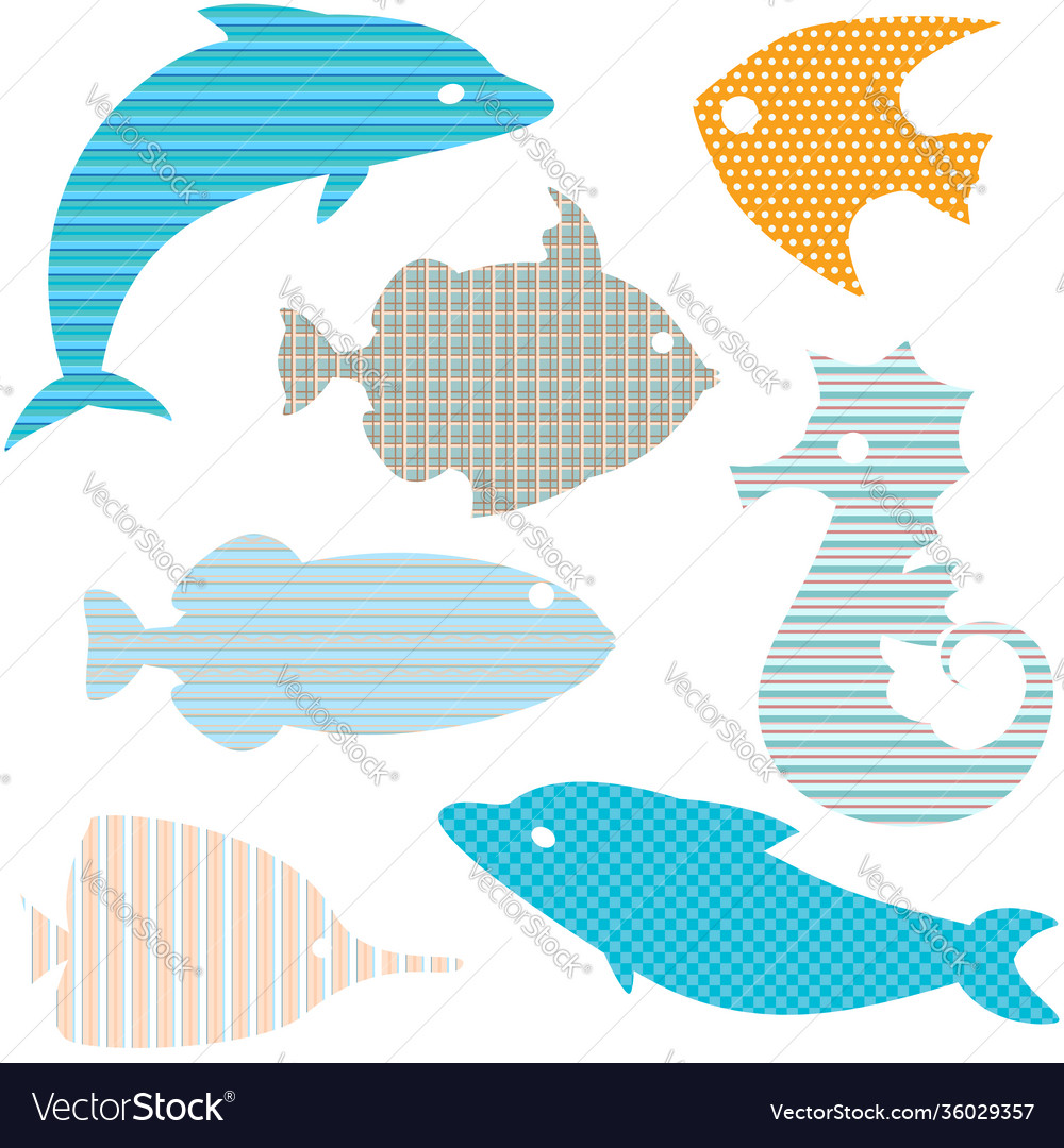 Set fish silhouettes with simple patterns vector image Set fish silhouettes with simple patterns