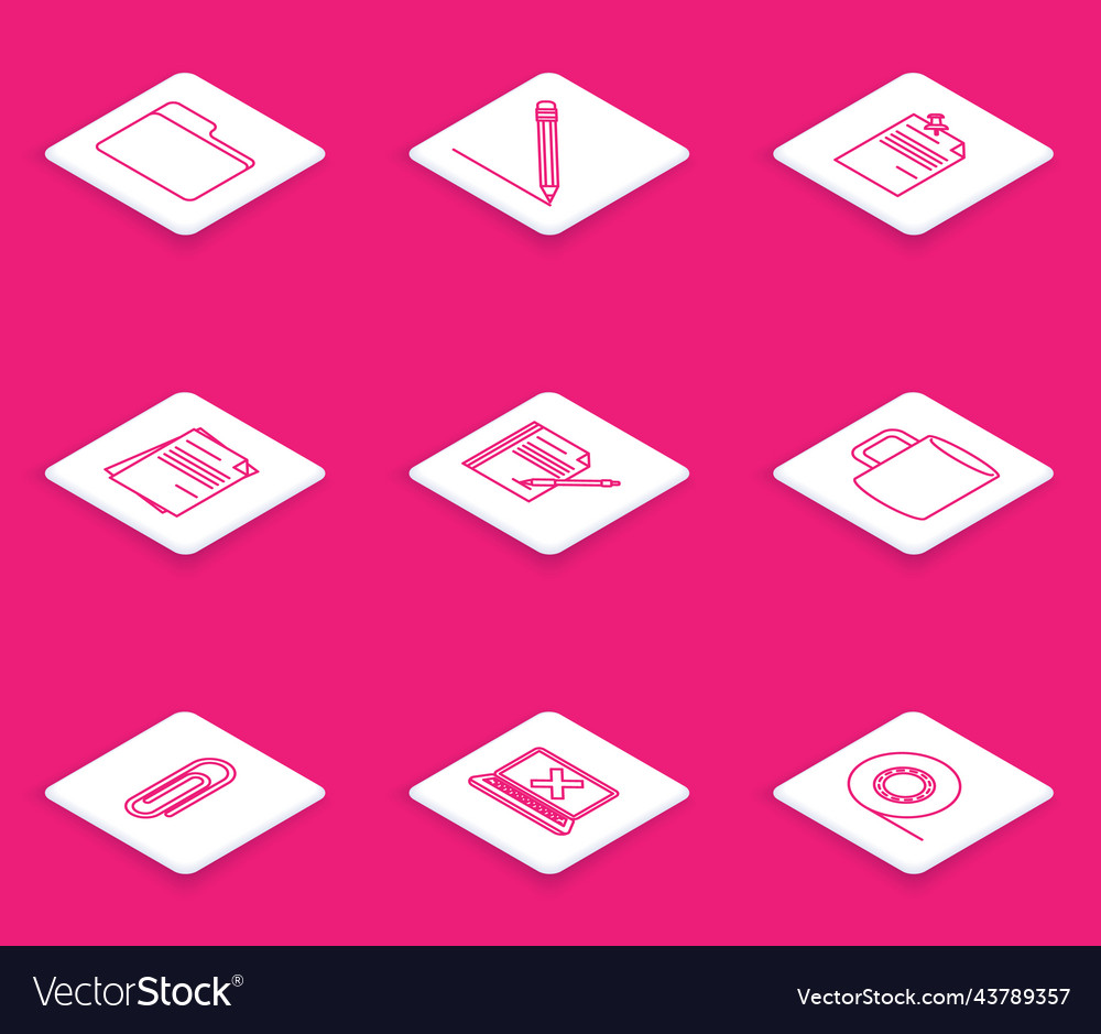Set line document folder pencil with eraser vector image Set line document folder pencil with eraser