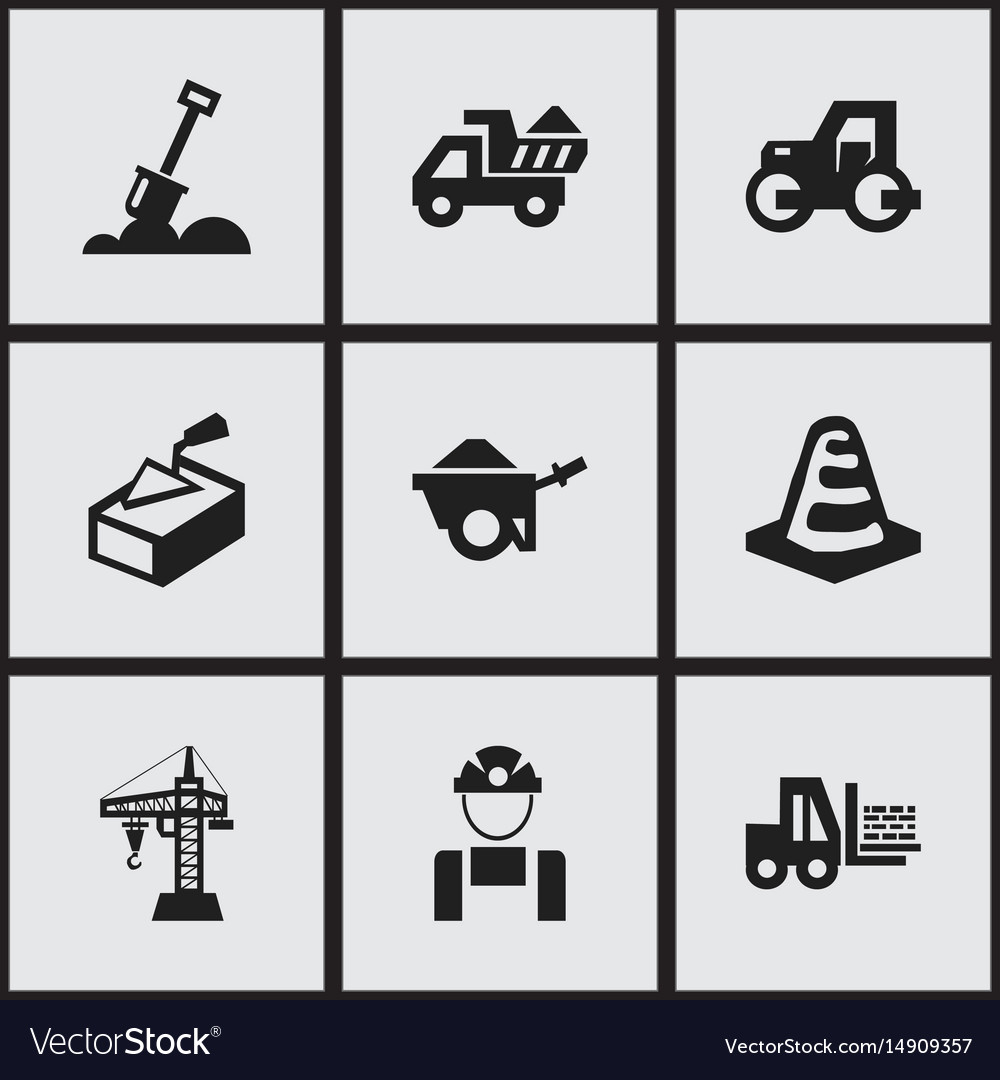 Set of 9 editable building icons includes symbols