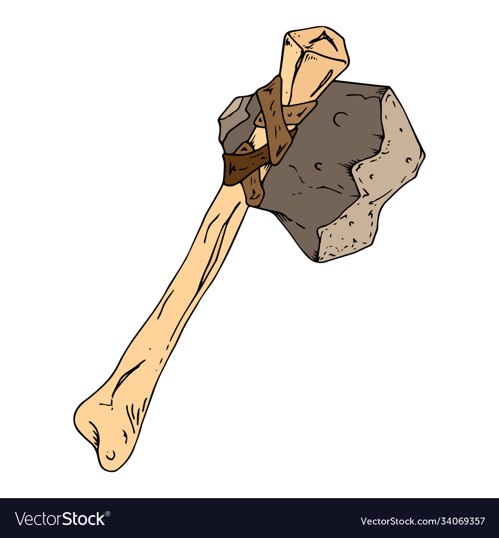 Stone ax icon tied to bone with ribbons