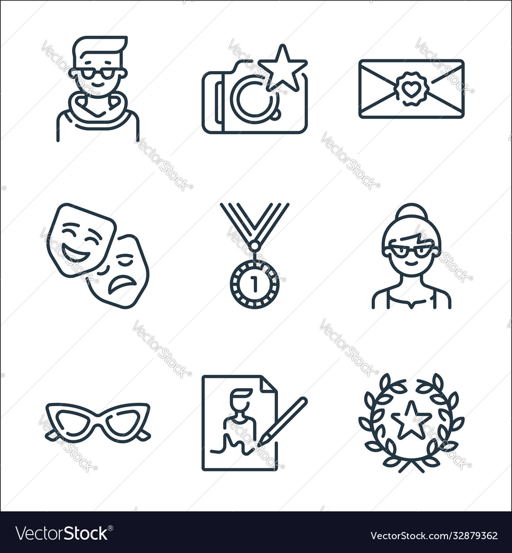Fame line icons linear set quality vector image Fame line icons linear set quality